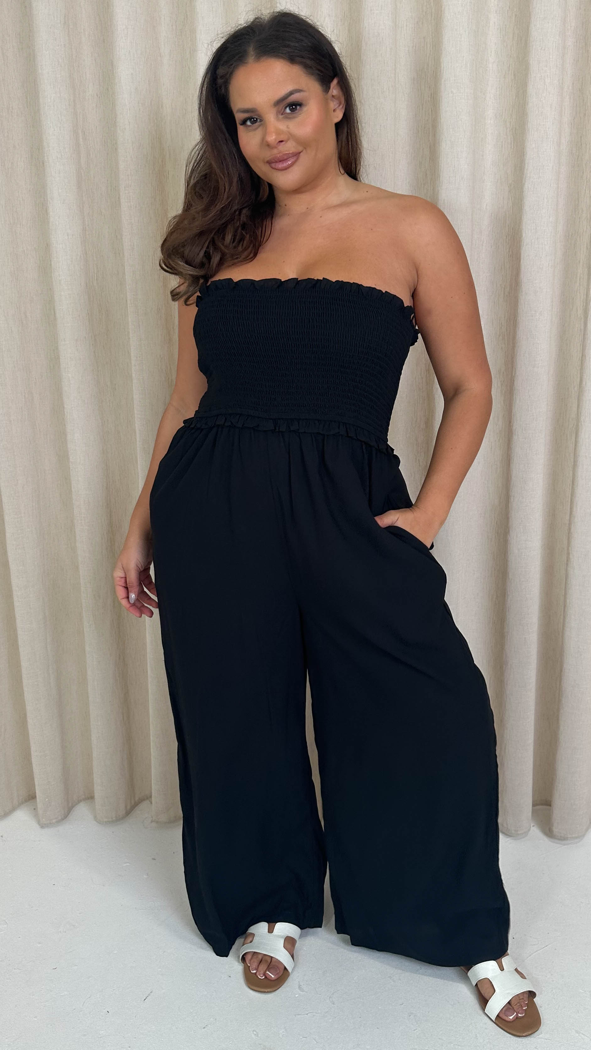 CurveWow Bandeau Wide Leg Jumpsuit Black