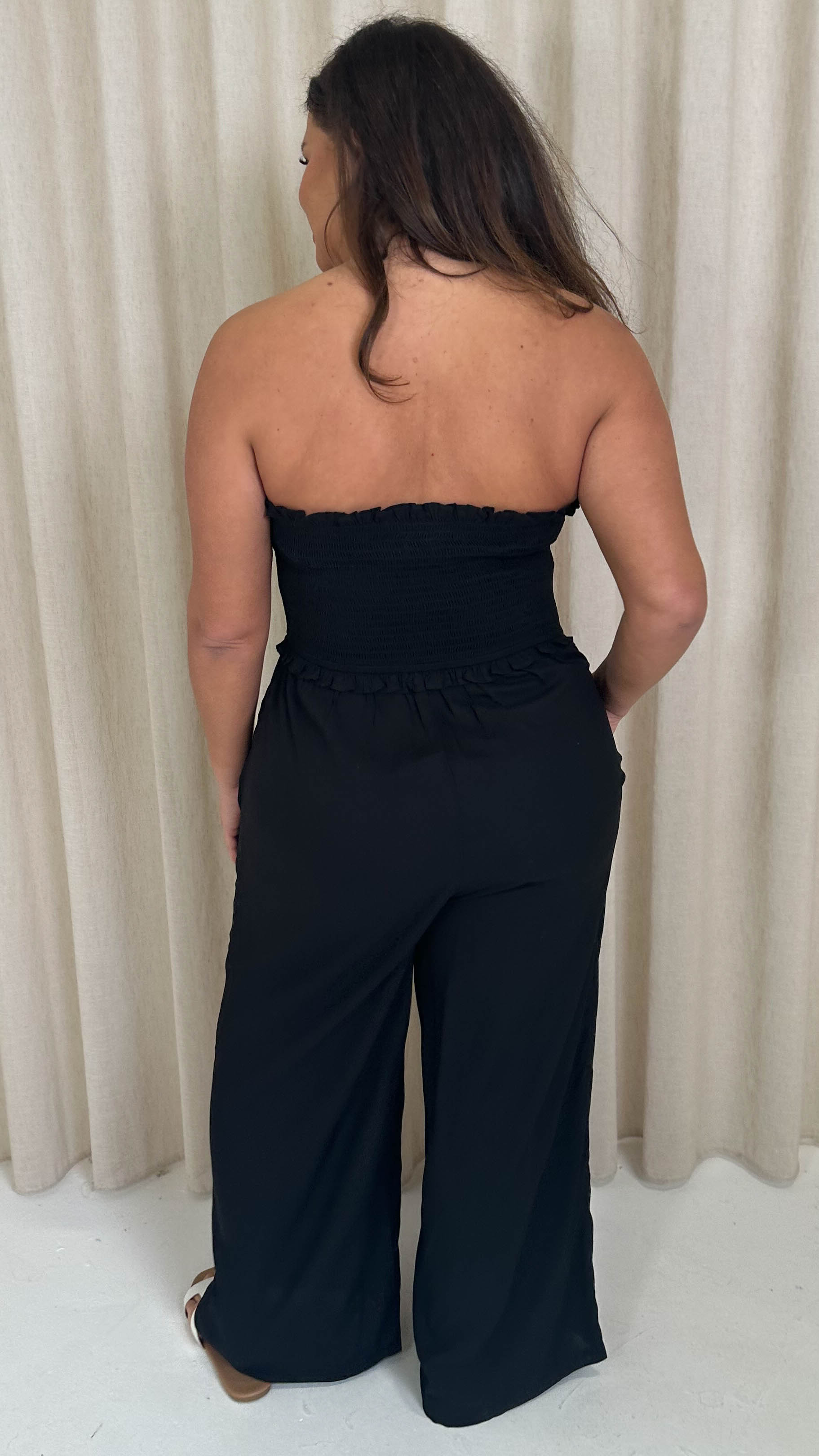 CurveWow Bandeau Wide Leg Jumpsuit Black