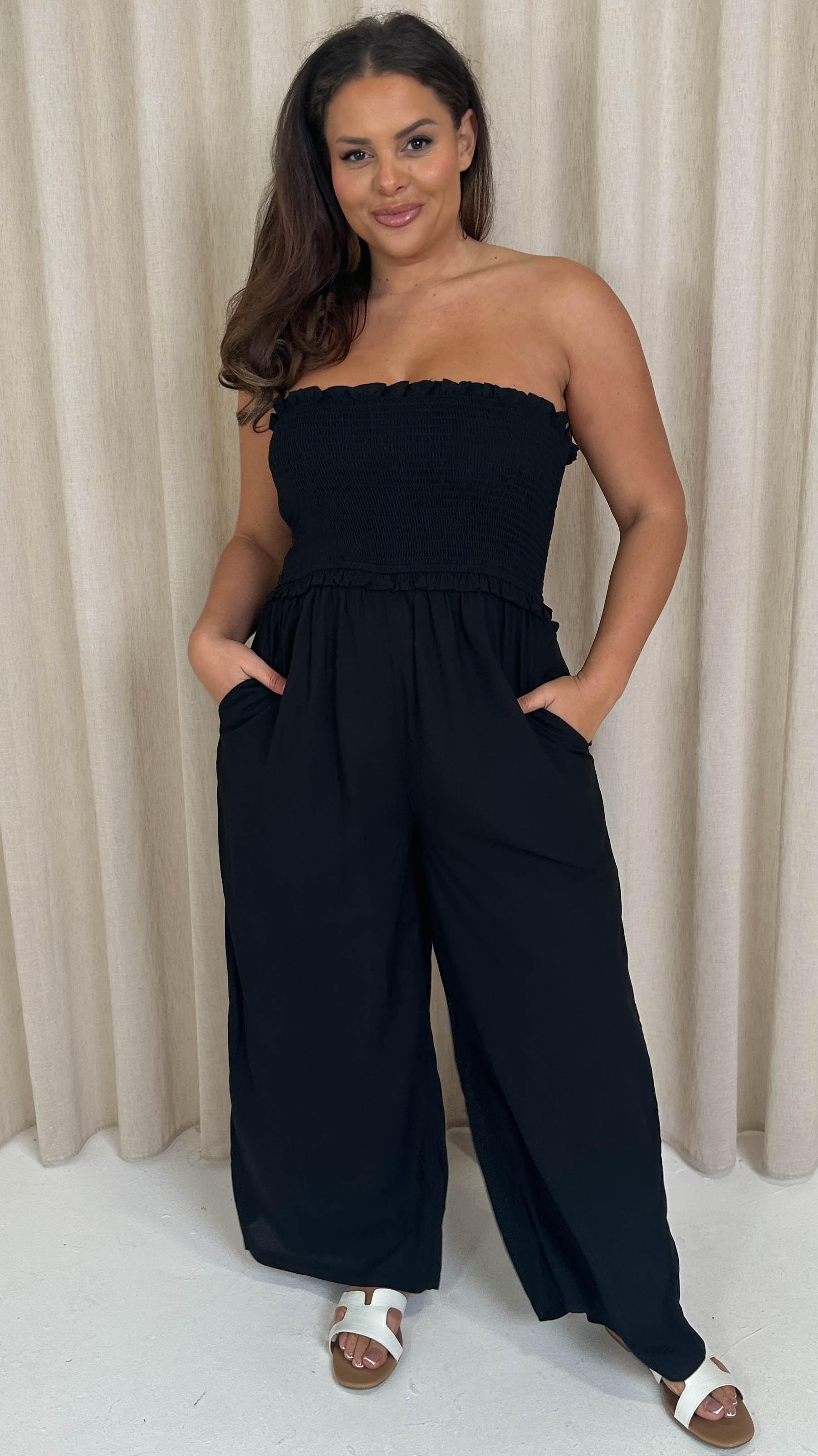 CurveWow Bandeau Wide Leg Jumpsuit Black