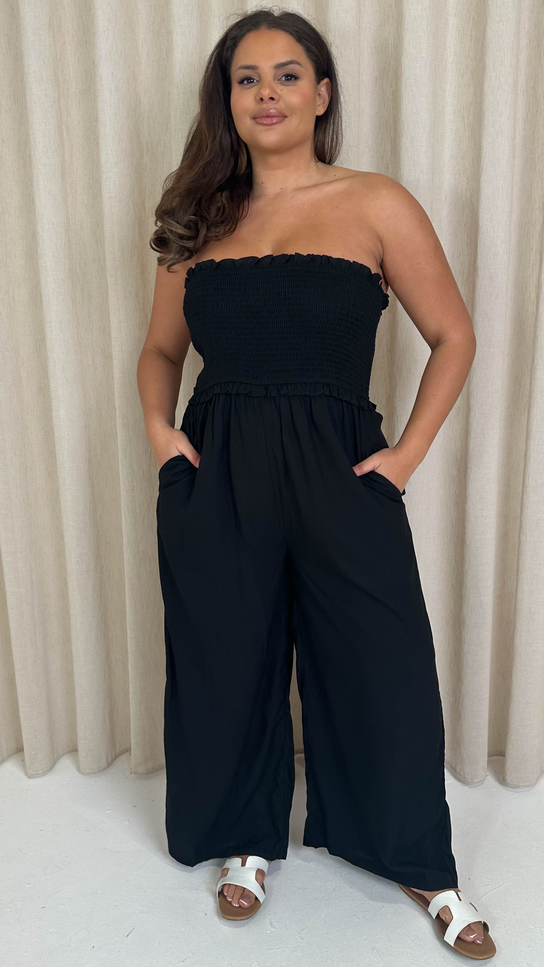 CurveWow Bandeau Wide Leg Jumpsuit Black
