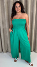 CurveWow Bandeau Wide Leg Jumpsuit Green