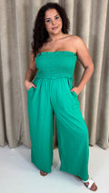 CurveWow Bandeau Wide Leg Jumpsuit Green