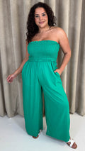 CurveWow Bandeau Wide Leg Jumpsuit Green