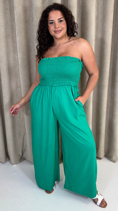 CurveWow Bandeau Wide Leg Jumpsuit Green