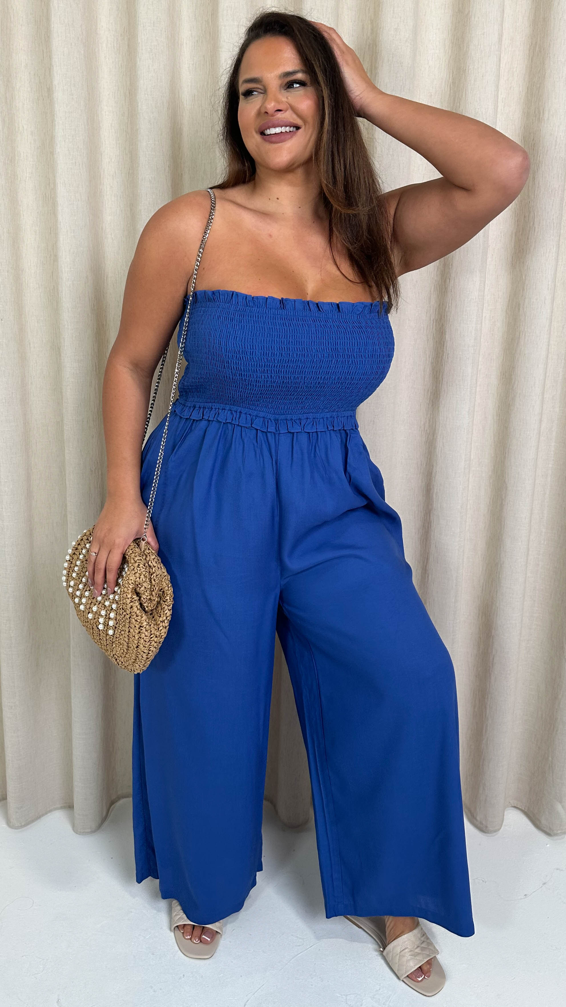 CurveWow Bandeau Wide Leg Jumpsuit Blue