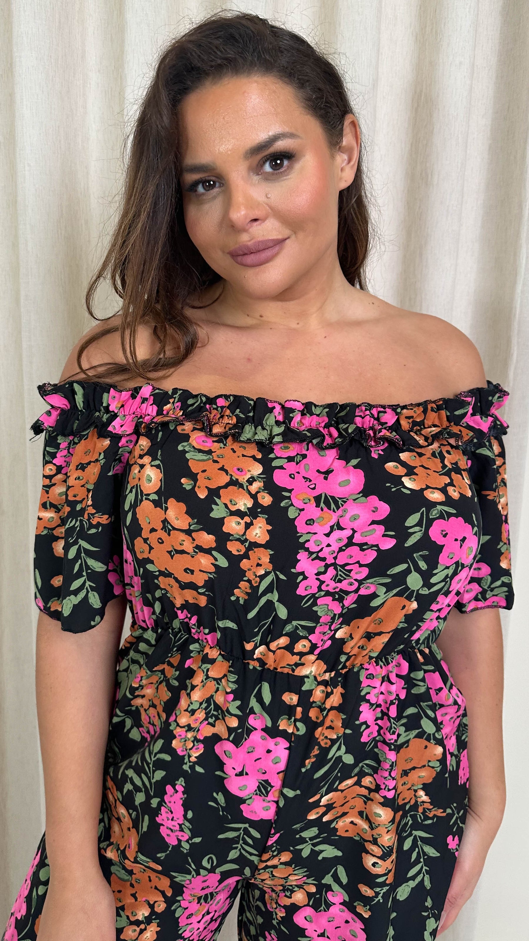 Flower Ruffle Jumpsuit CurveWow Ruffle Wide Leg Jumpsuit Black Floral – Curvewow