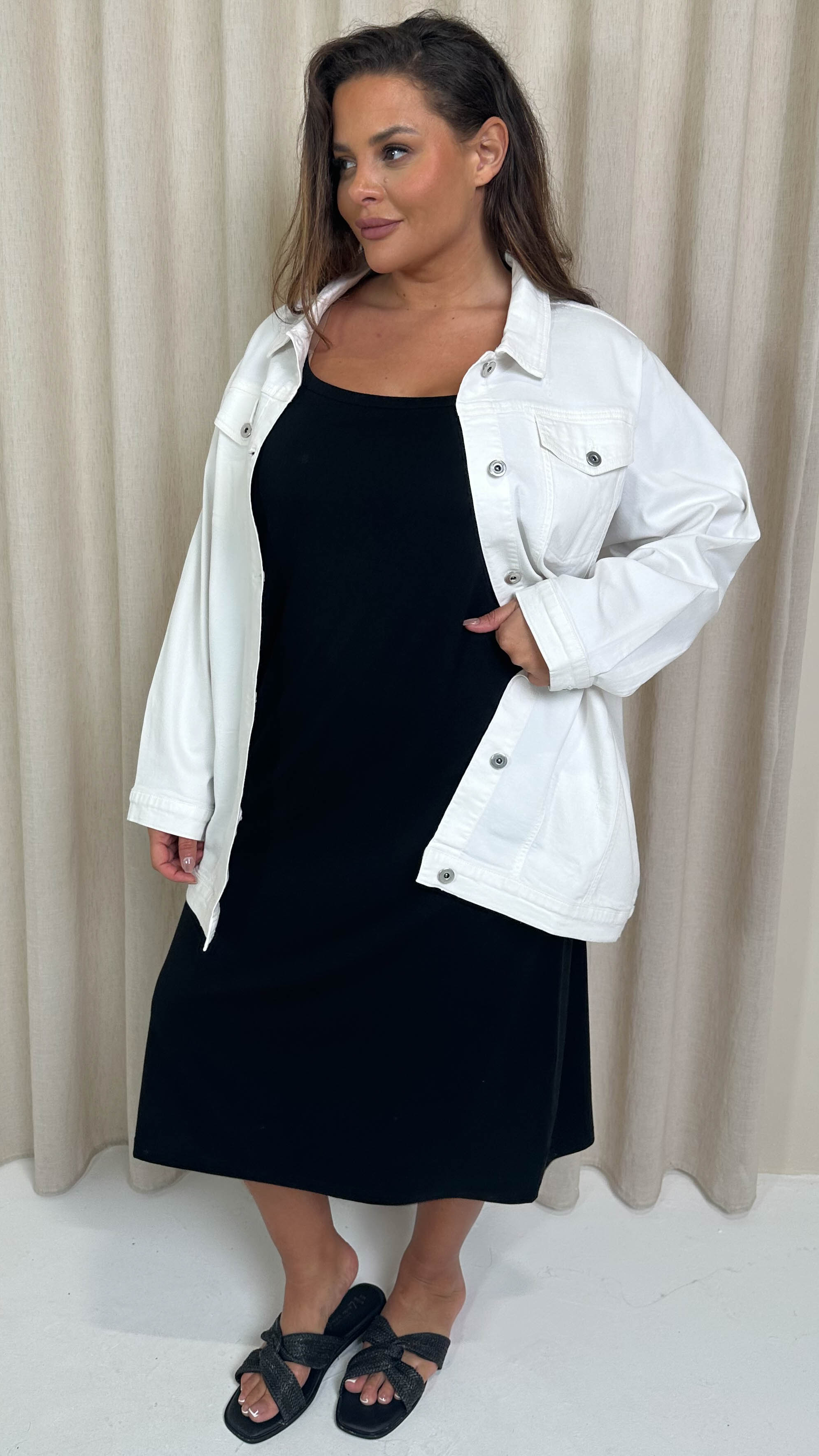 CurveWow Oversized Longline Denim Jacket White