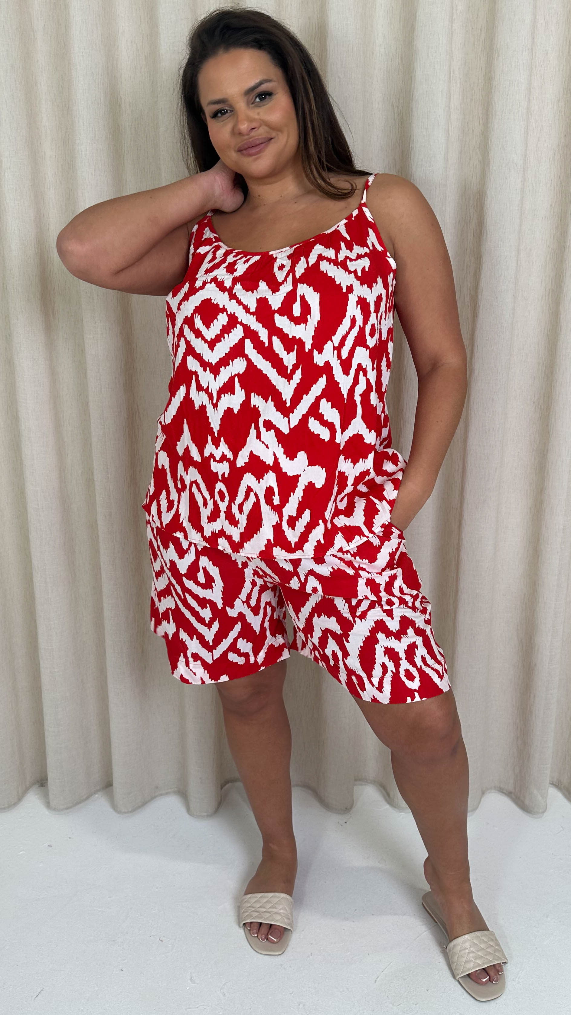 CurveWow Viscose Swing Cami Top Red Aztec