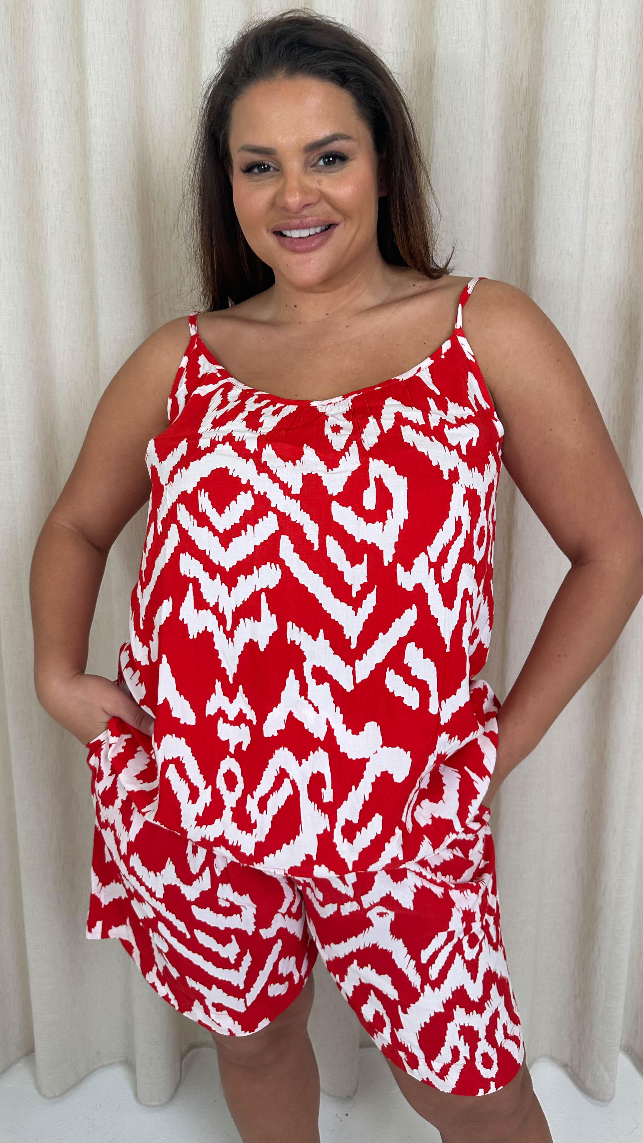 CurveWow Viscose Swing Cami Top Red Aztec