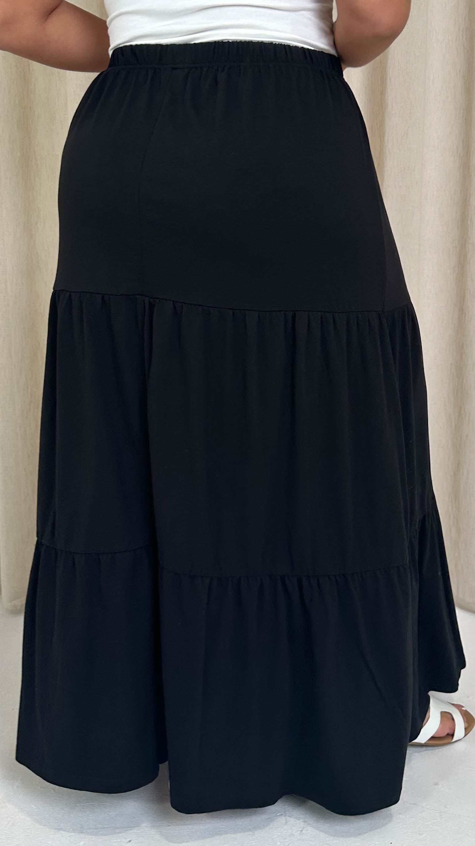 CurveWow Tiered Maxi Skirt Black