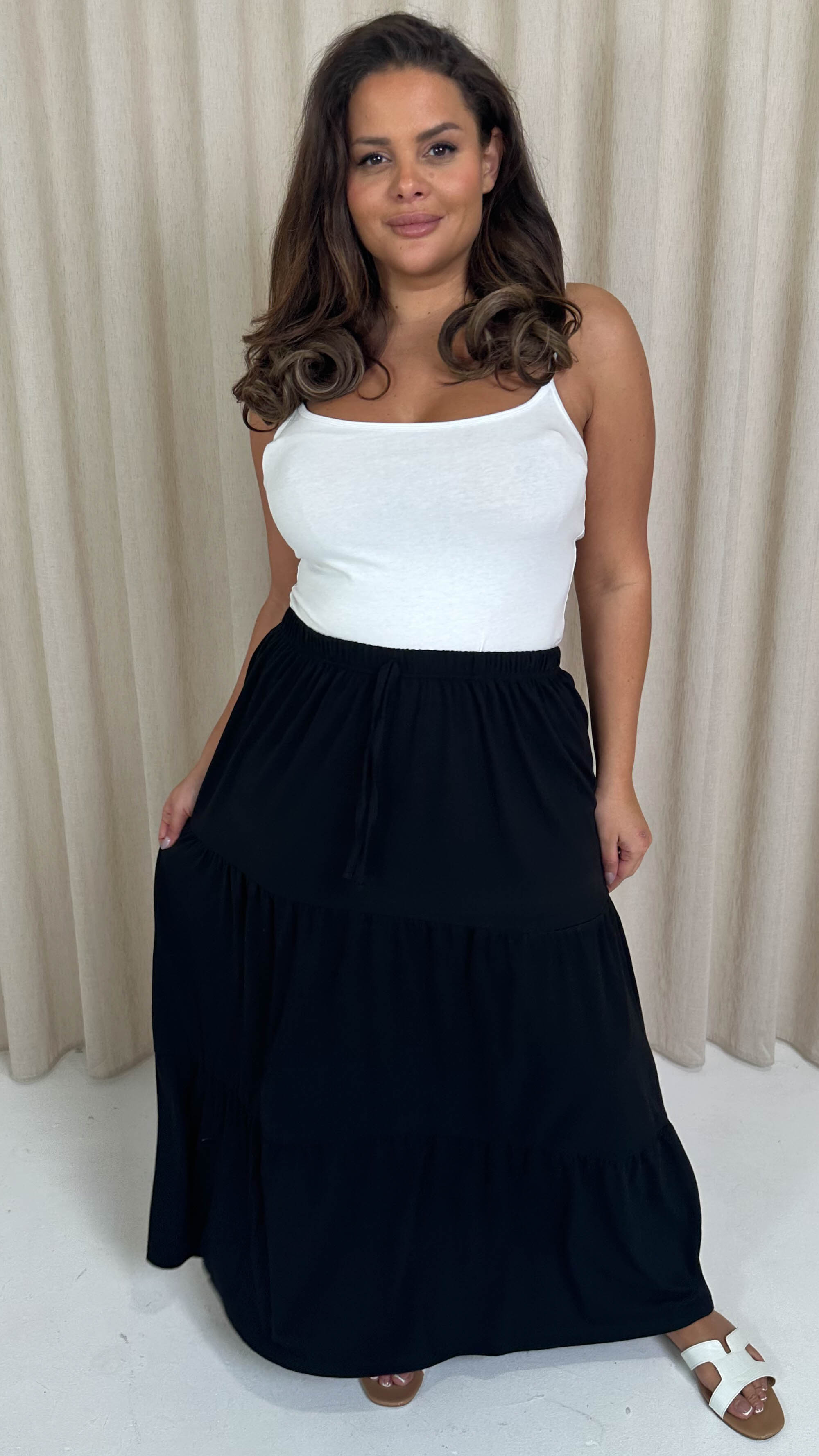 CurveWow Tiered Maxi Skirt Black