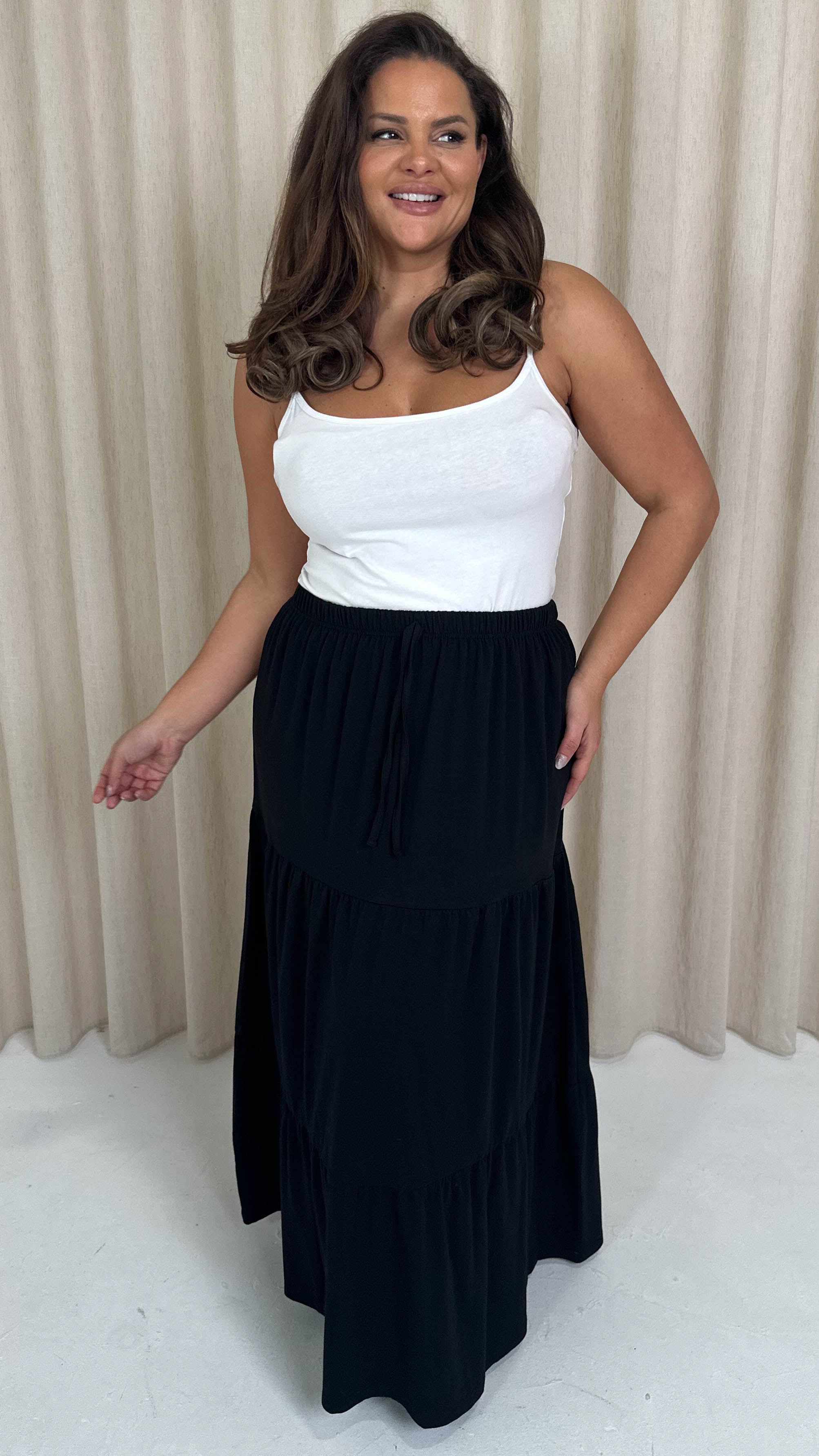 CurveWow Tiered Maxi Skirt Black