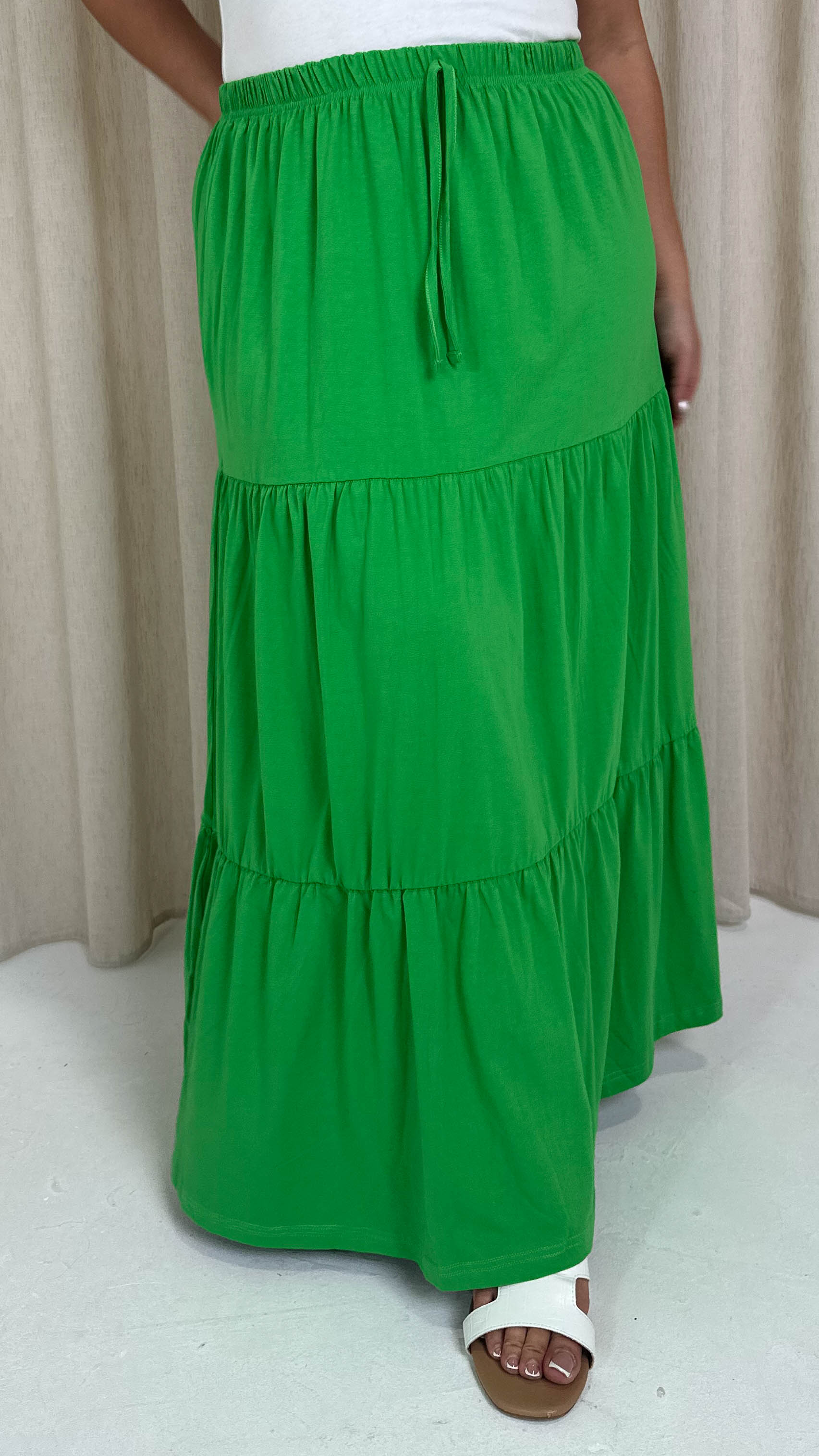 CurveWow Tiered Maxi Skirt Green