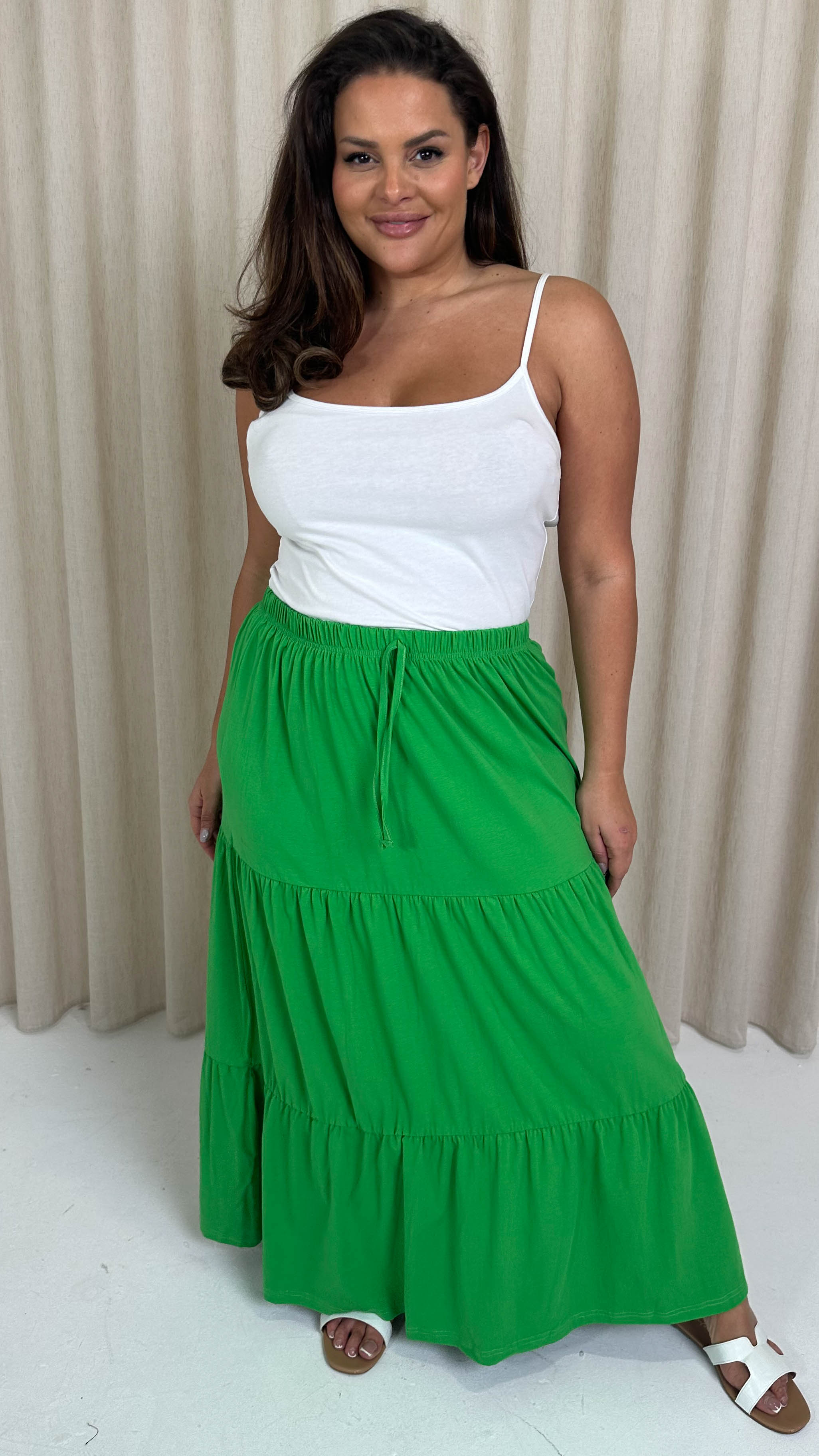 CurveWow Tiered Maxi Skirt Green