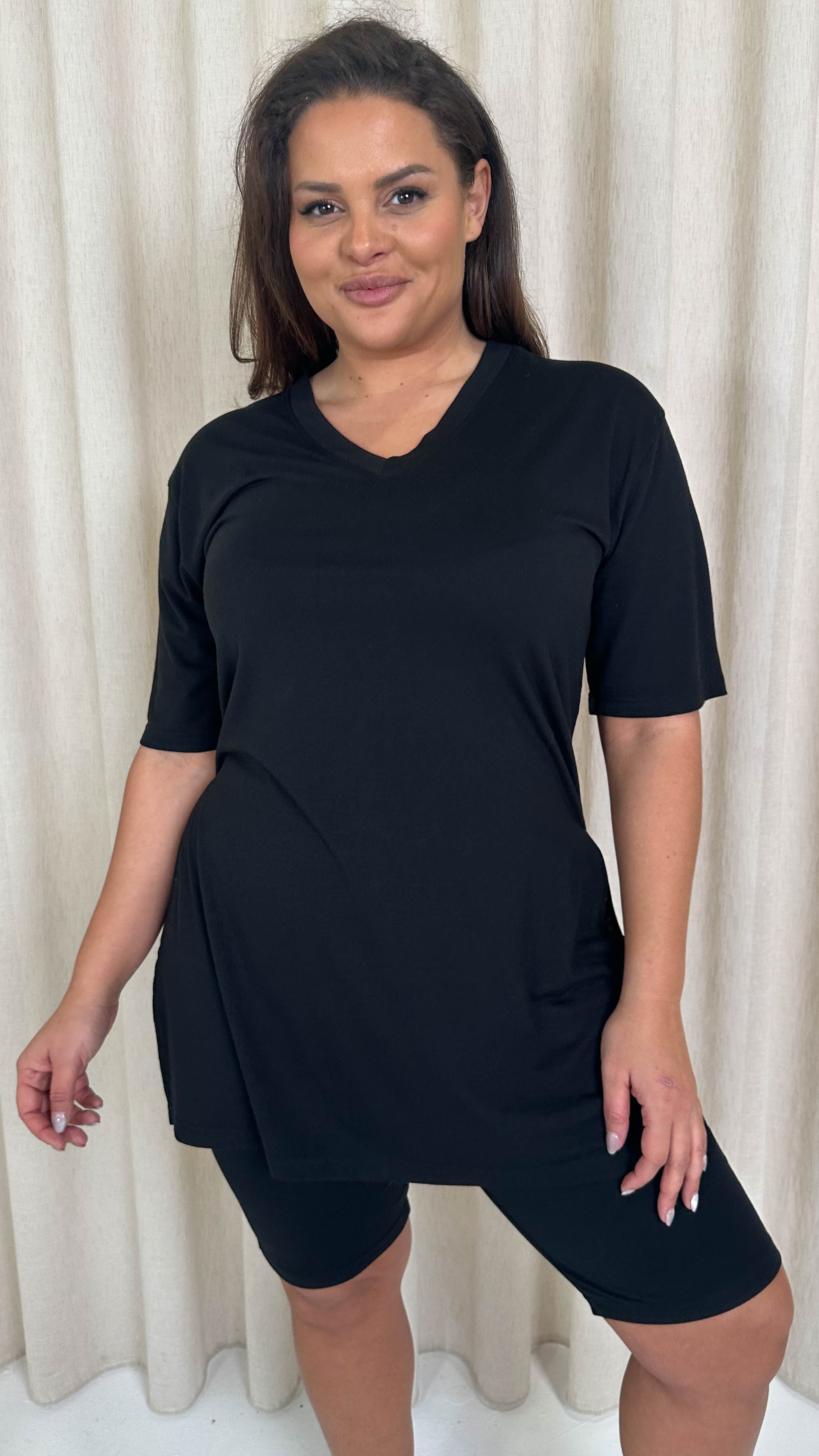 CurveWow Longline Side Split Top & Cycling Short Black