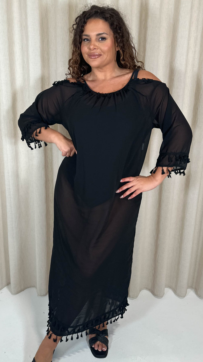 CurveWow Beach Cold Shoulder Maxi Dress Black Curvewow CurveWow Beach Cold Shoulder Maxi Dress Black Curvewow