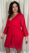 CurveWow Plain Mini Beach Kaftan Red