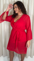 CurveWow Plain Mini Beach Kaftan Red