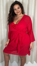 CurveWow Plain Mini Beach Kaftan Red