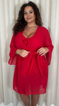 CurveWow Plain Mini Beach Kaftan Red