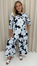 CurveWow Mono Printed Drop Hem Top Mono Floral