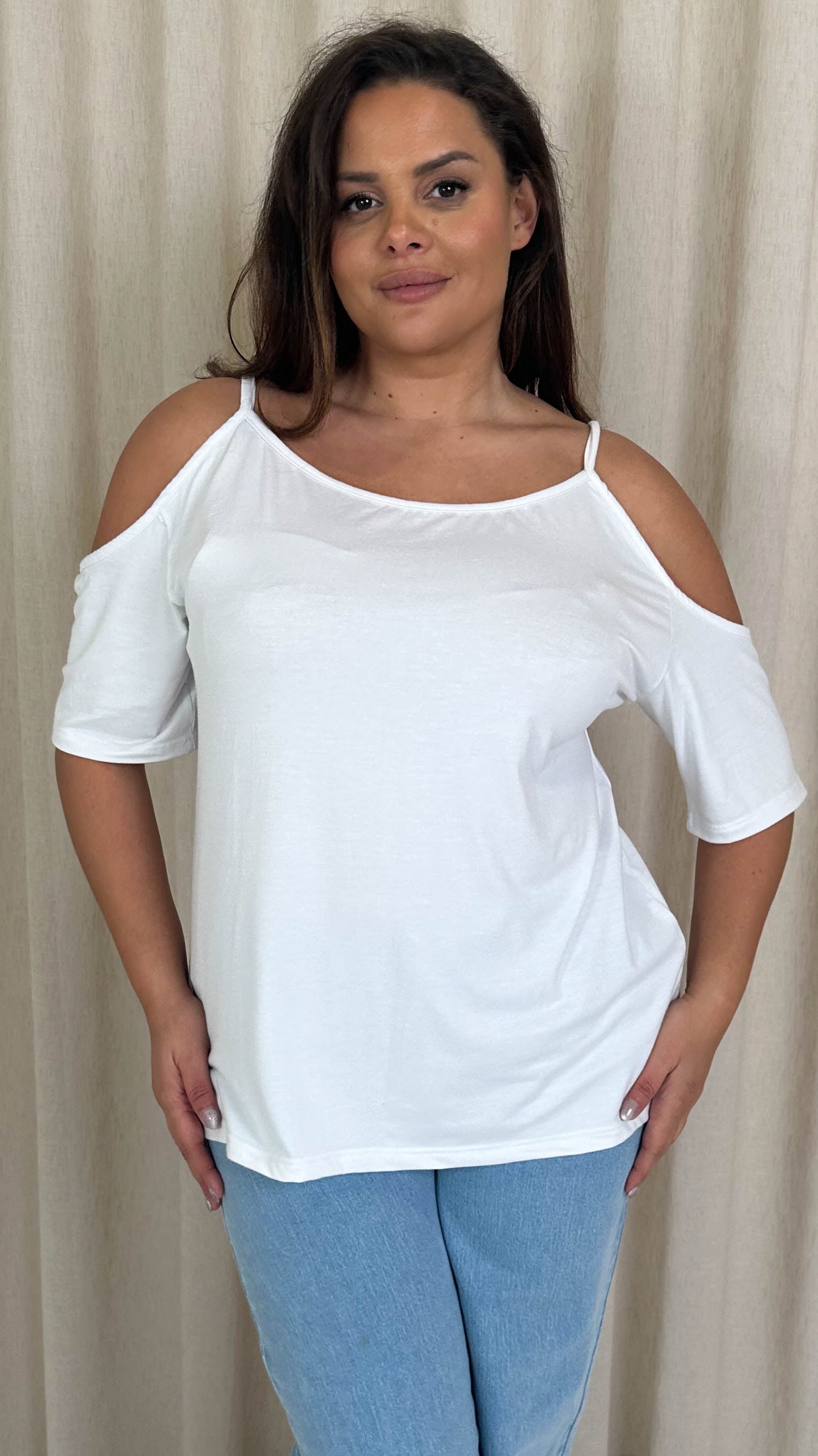 CurveWow Cold Shoulder Top White
