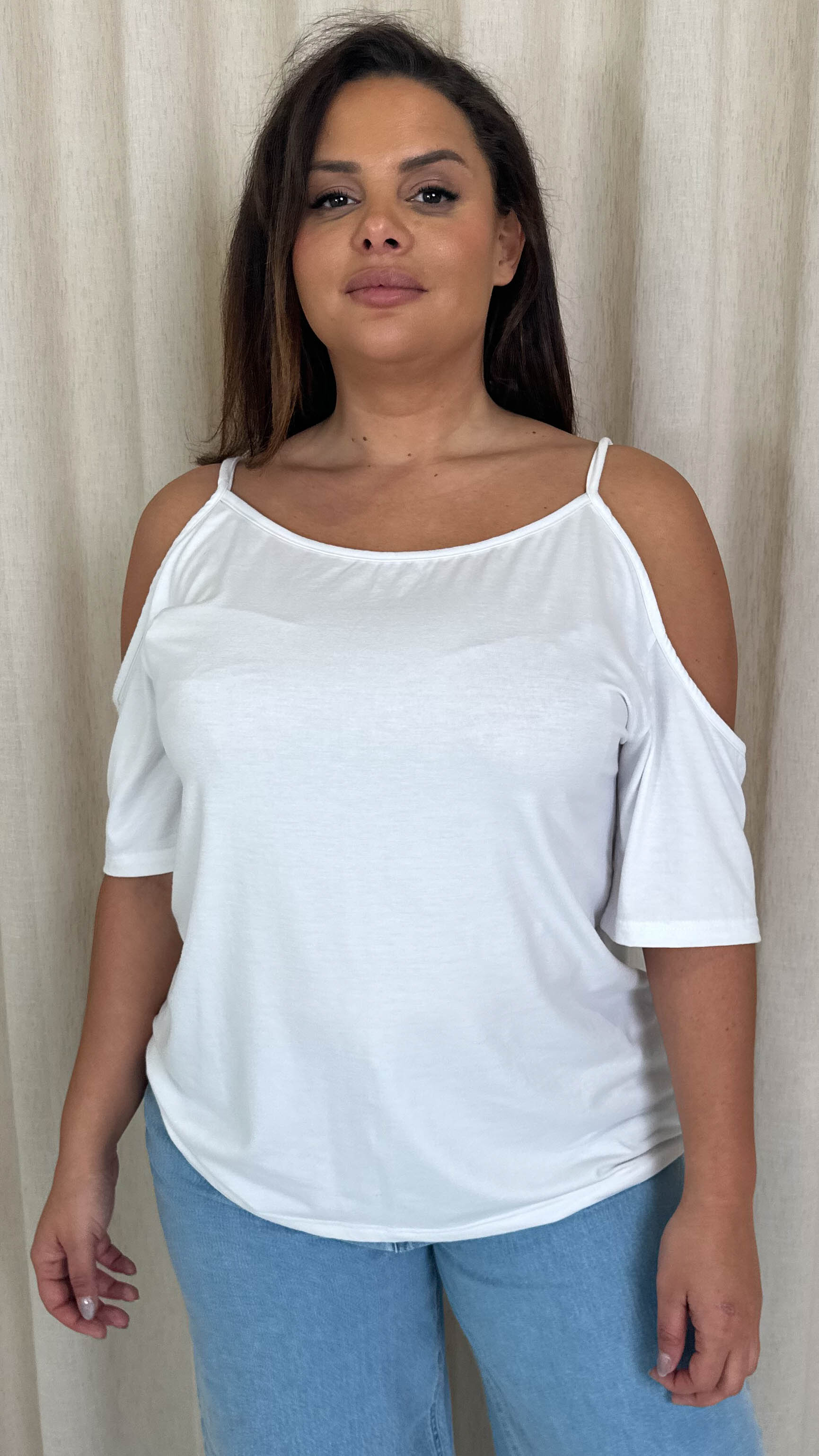 CurveWow Cold Shoulder Top White