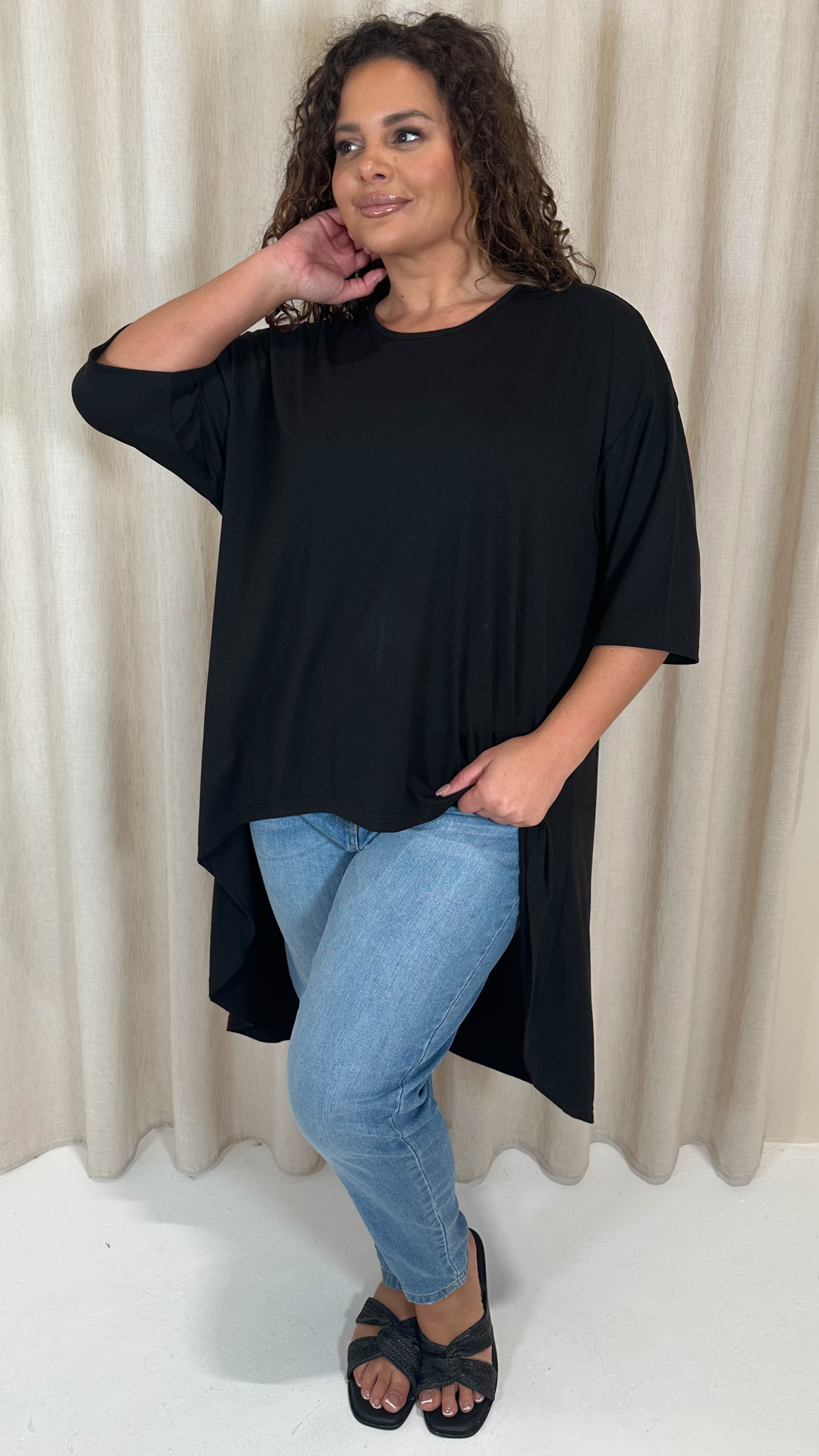 CurveWow Dip Hem Tunic Top Black