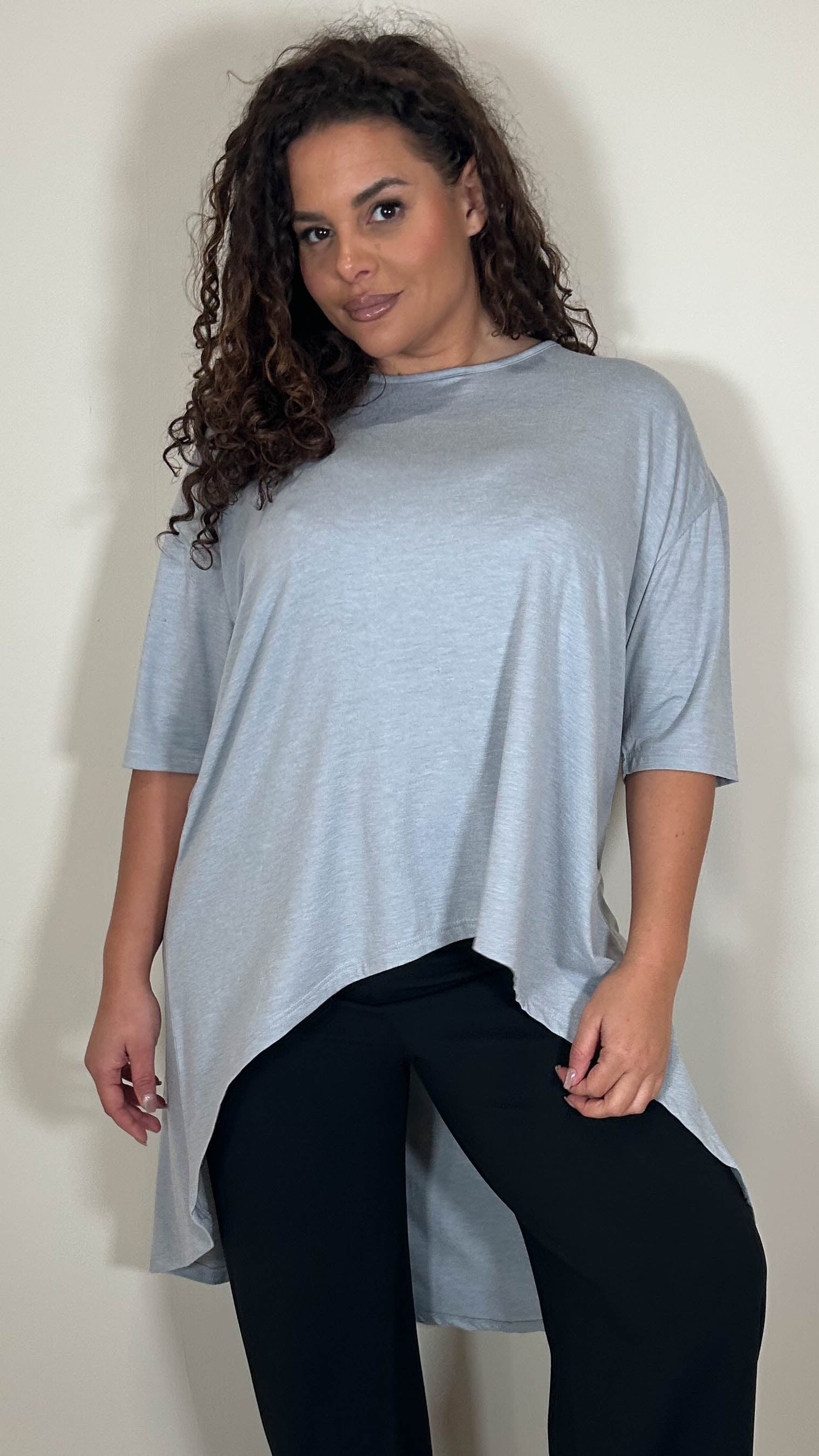 CurveWow Dip Hem Tunic Top Grey Marl