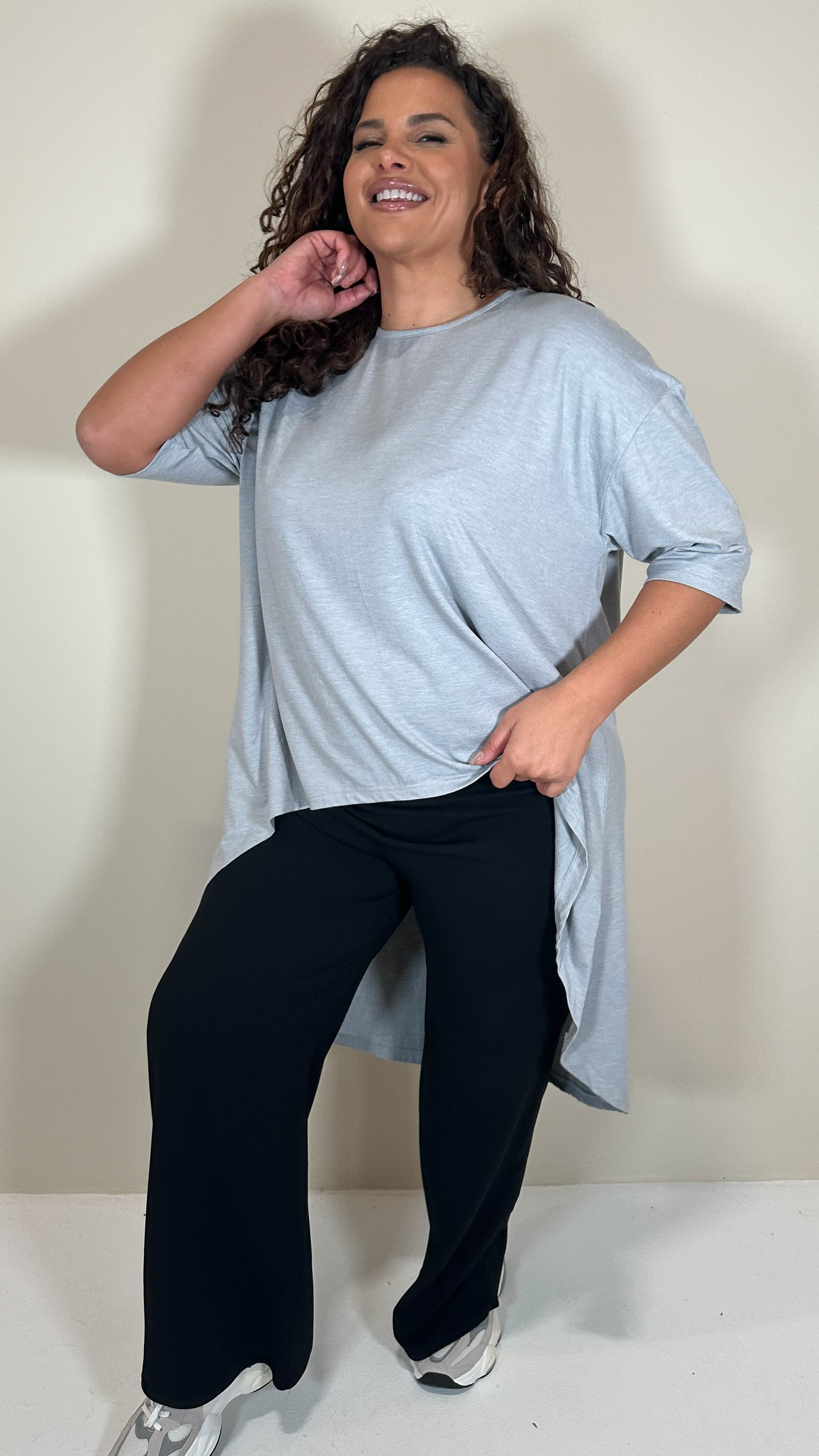 CurveWow Dip Hem Tunic Top Grey Marl