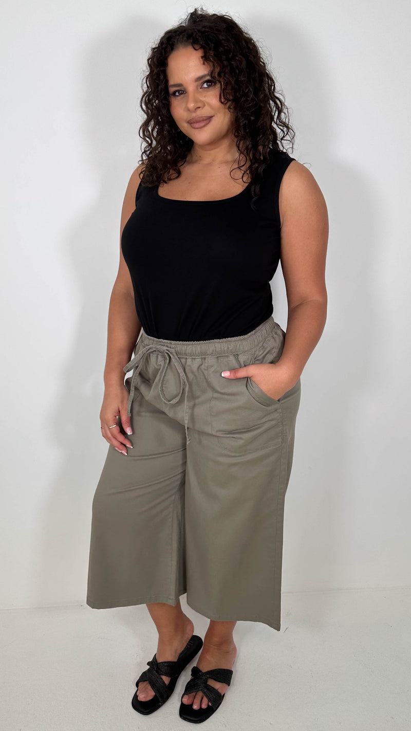 CurveWow Chambray Culottes Khaki