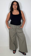 CurveWow Chambray Wide Leg Trousers Khaki