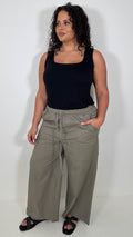 CurveWow Chambray Wide Leg Trousers Khaki