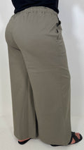 CurveWow Chambray Wide Leg Trousers Khaki