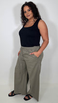 CurveWow Chambray Wide Leg Trousers Khaki