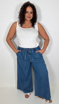 CurveWow Chambray Wide Leg Trousers Mid Wash