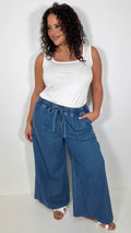 CurveWow Chambray Wide Leg Trousers Mid Wash