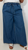 CurveWow Chambray Wide Leg Trousers Mid Wash