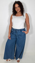 CurveWow Chambray Wide Leg Trousers Mid Wash