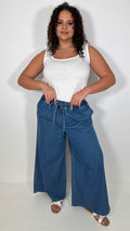 CurveWow Chambray Wide Leg Trousers Mid Wash