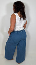 CurveWow Chambray Wide Leg Trousers Mid Wash