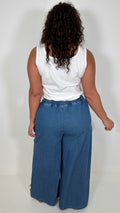 CurveWow Chambray Wide Leg Trousers Mid Wash