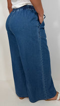CurveWow Chambray Wide Leg Trousers Mid Wash