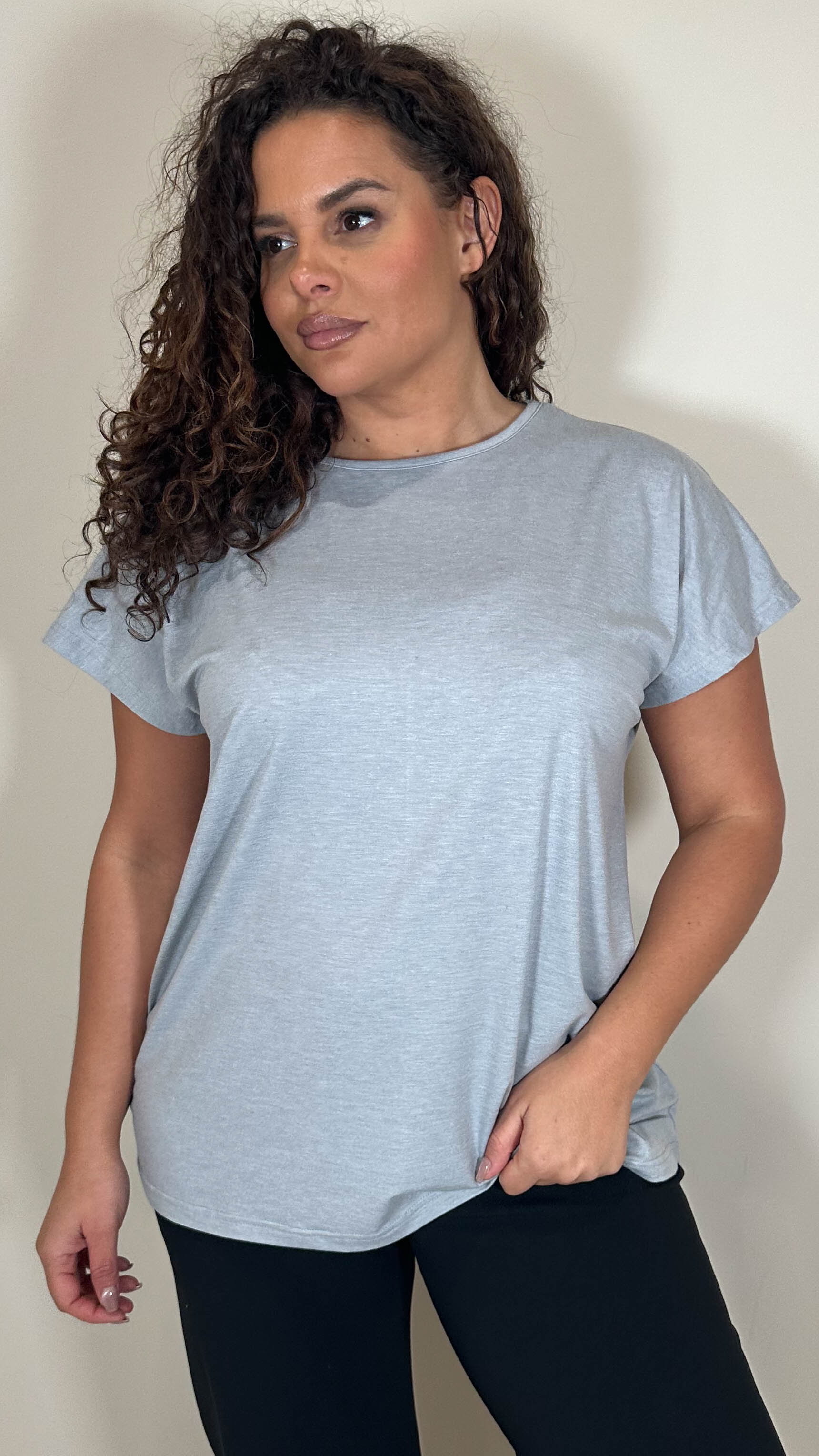 CurveWow Cap Sleeve Dip Hem Tee Grey Marl