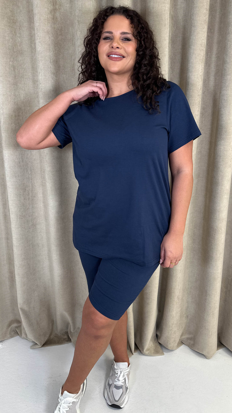 CurveWow Basic T-Shirt & Cycle Short Set Navy