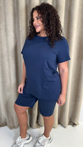 CurveWow Basic T-Shirt & Cycle Short Set Navy