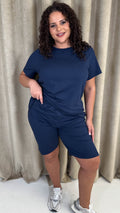 CurveWow Basic T-Shirt & Cycle Short Set Navy