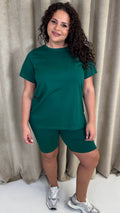 CurveWow Basic T-Shirt & Cycle Short Set Forest Green