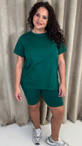 CurveWow Basic T-Shirt & Cycle Short Set Forest Green
