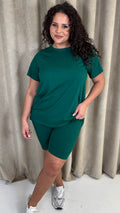CurveWow Basic T-Shirt & Cycle Short Set Forest Green